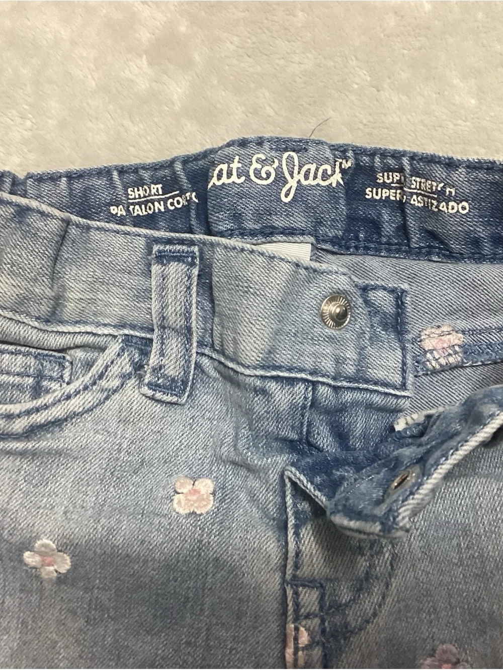 Cat & Jack Light Blue Denim Shorts with Pastel Floral Embroidery